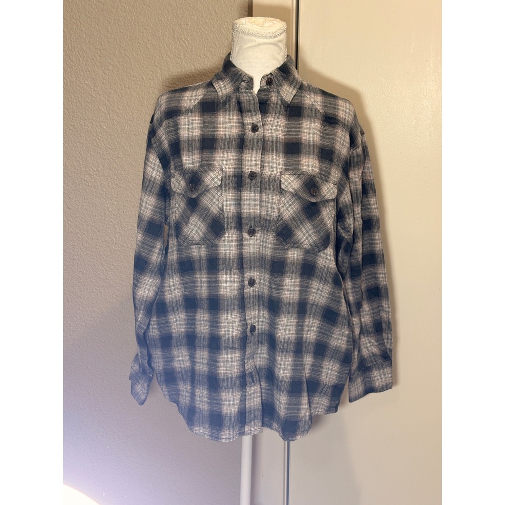 Wild Fable Womens Black White Plaid Flannel Button Down Shirt‎ XS New